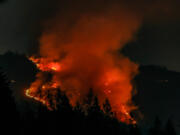 The Nakia Creek Fire near Larch Mountain had burned about 70 acres on Sunday night.