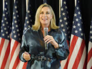 FILE - Republican Tiffany Smiley, a candidate for the U.S. Senate, speaks on Aug. 2, 2022, at a Republican Party event on Election Day in Issaquah, Wash. Smiley faces Democratic incumbent Patty Murray in the November 8, 2022 election. (AP Photo/Ted S.