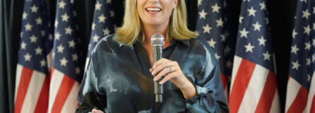 FILE - Republican Tiffany Smiley, a candidate for the U.S. Senate, speaks on Aug. 2, 2022, at a Republican Party event on Election Day in Issaquah, Wash. Smiley faces Democratic incumbent Patty Murray in the November 8, 2022 election. (AP Photo/Ted S.