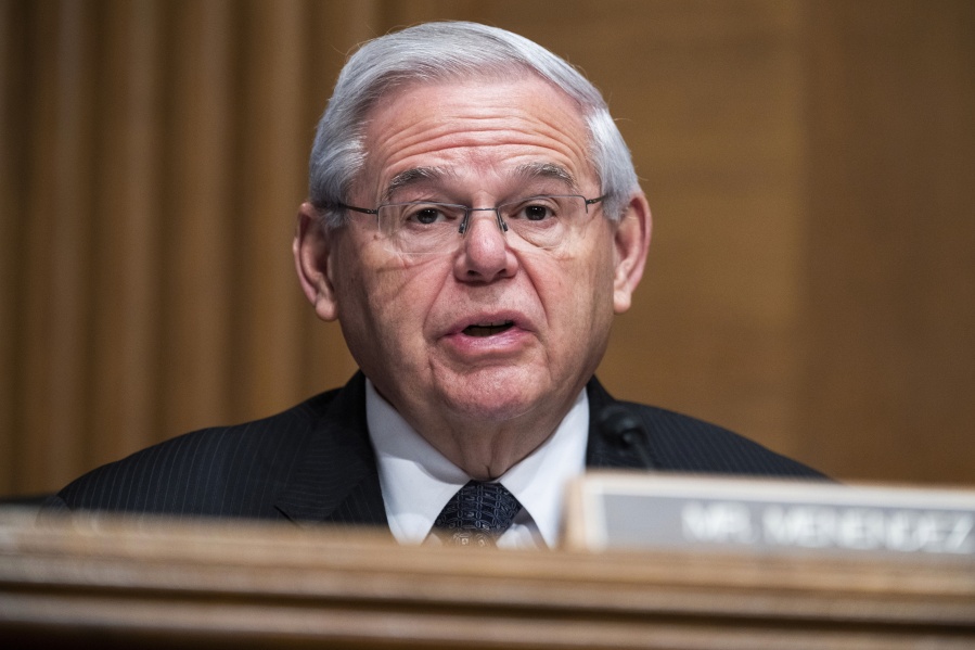 FILE - Sen. Robert Menendez, D-N.J., at a hearing May 10, 2022, on Capitol Hill in Washington. Menendez, the chair of the Senate Foreign Relations Committee is calling for freezing all U.S. cooperation with Saudi Arabia, including arms sales. Sen. Robert Menendez also declared Monday that he would no longer green-light any U.S.