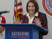 FILE - Sen. Catherine Cortez Masto, D-Nev., speaks during her reelection campaign kick-off event at the IBEW Local 401 office in Reno, Nevada, on March 14, 2022. Cortez Masto faces Republican challenger Adam Laxalt in the November election.  (Tom R.