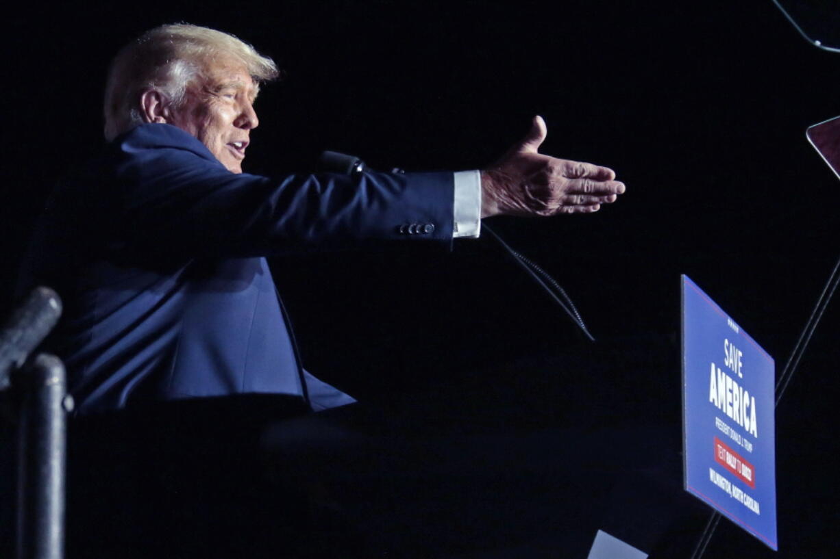 Former President Donald Trump speaks at a rally, Friday, Sept. 23, 2022, in Wilmington, N.C.