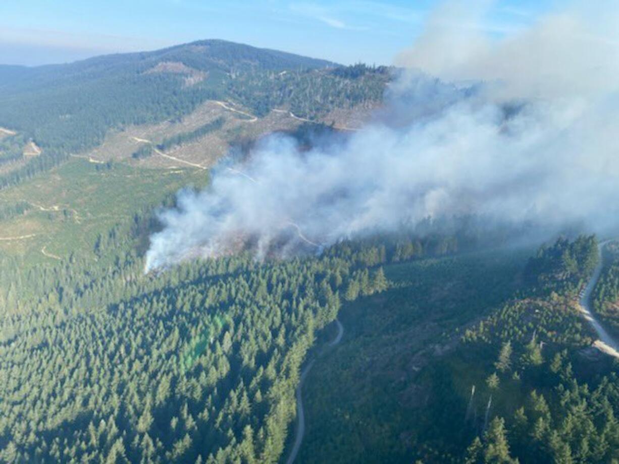 The Nakia Creek Fire in east Clark County grew to 150 acres on Monday morning, according to Washington DNR.