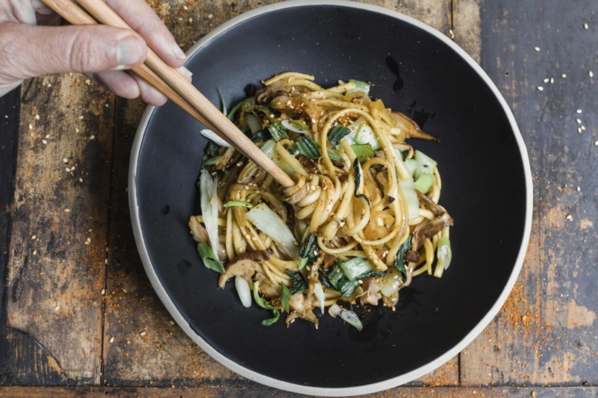 This image released by Milk Street shows a recipe for Yakiudon with Pickled Ginger.