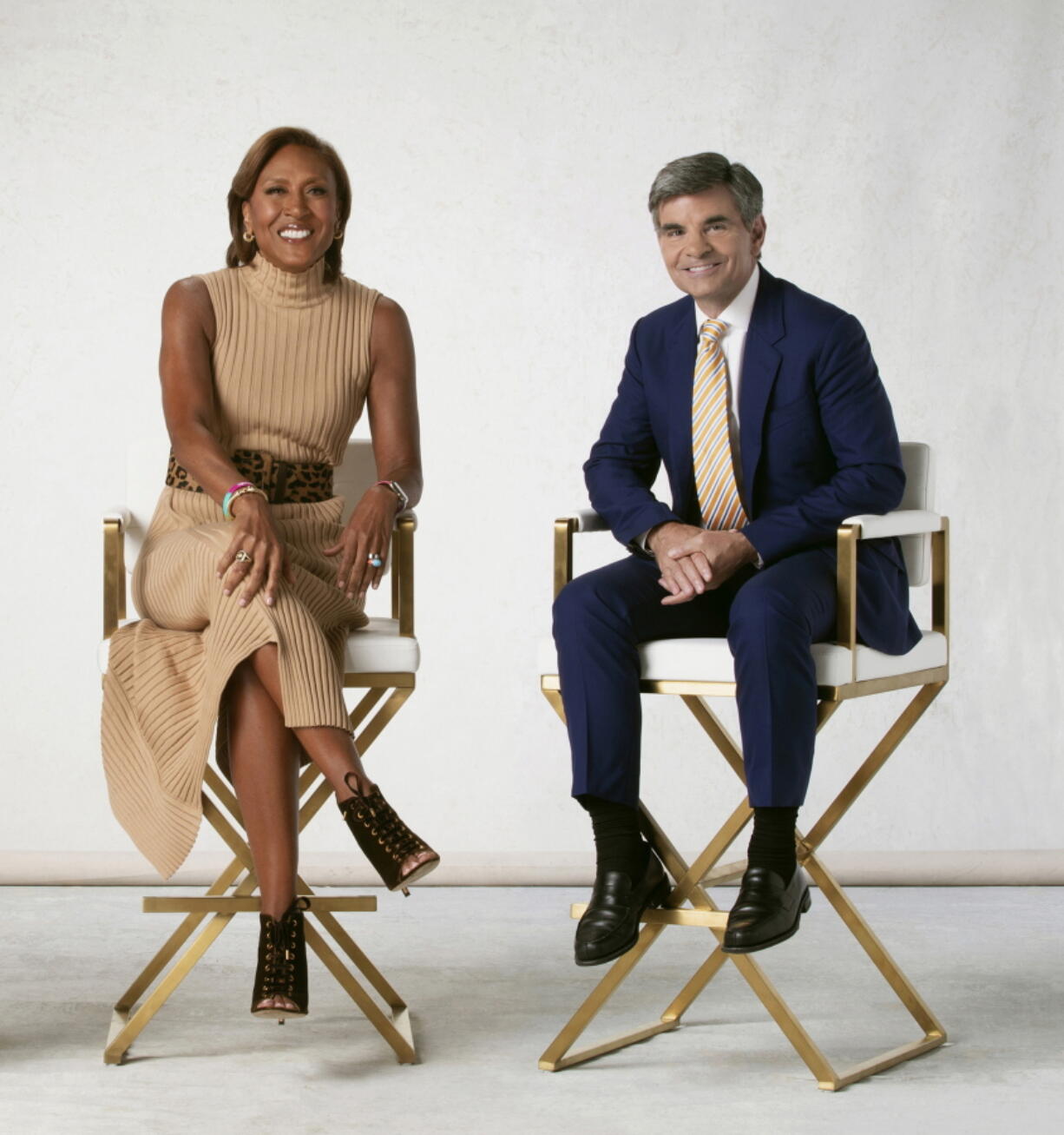 This image released by ABC shows "Good Morning America" co-hosts Robin Roberts, left, and George Stephanopoulos, who the longest-serving pair of hosts on one of the ABC, CBS or NBC morning news shows.