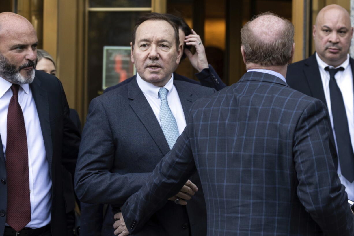 Actor Kevin Spacey leaves court following the day's proceedings in a civil trial, Thursday, Oct 6, 2022, in New York, accusing him of sexually abusing a 14-year-old actor in the 1980s when he was 26.