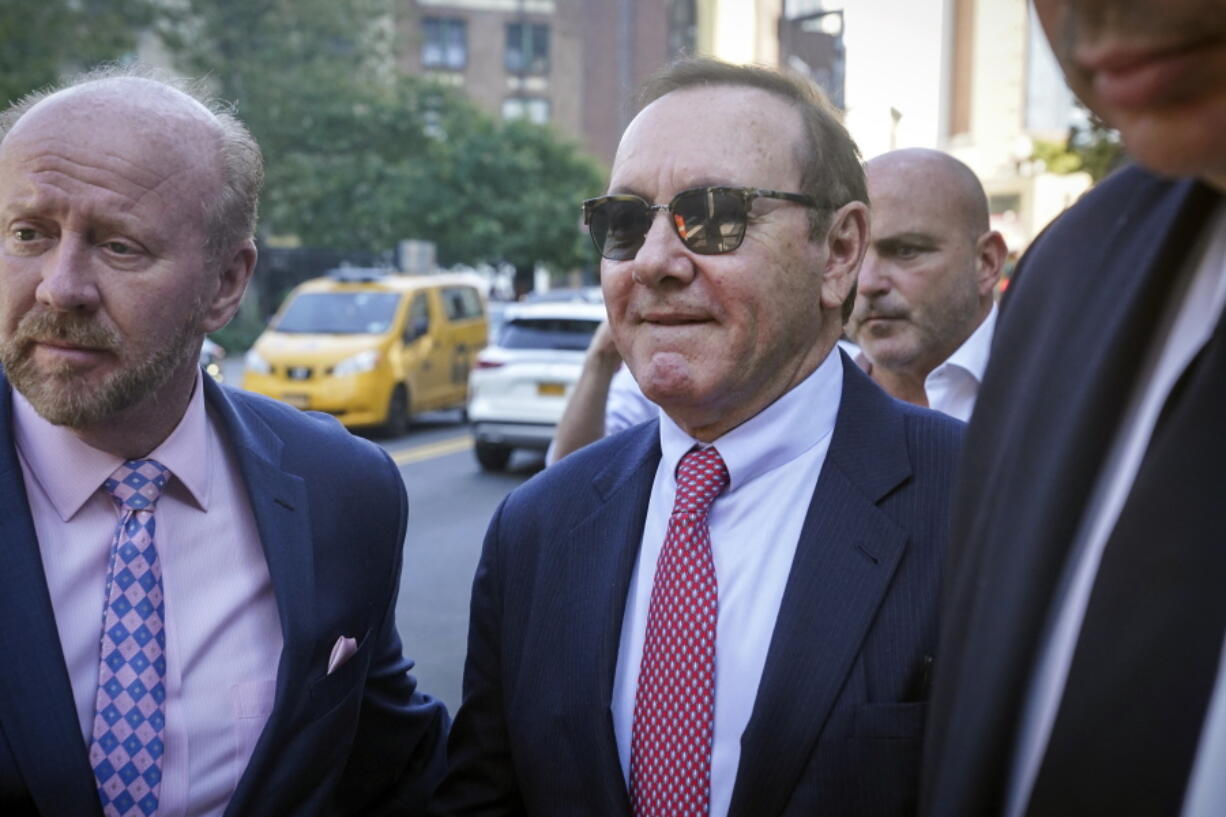 Actor Kevin Spacey leaves court following proceedings in a civil trial, Friday, Oct. 7, 2022, in New York, accusing him of sexually abusing a 14-year-old in the 1980s when he was 26.