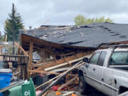 A garage that was heavily damaged by an explosion, possibly from an accidental discharge of a firework, Wednesday afternoon in Vancouver's Ogden neighborhood. Two occupants were displaced.