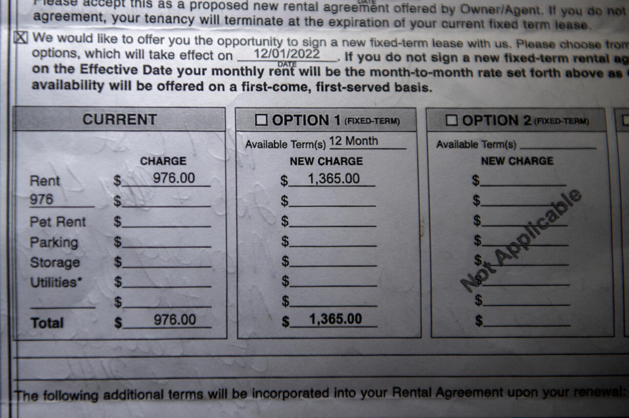 Saree Adams is facing a nearly $400 rent increase beginning next month for her low-income Rockwood Terrace apartment in Washougal.