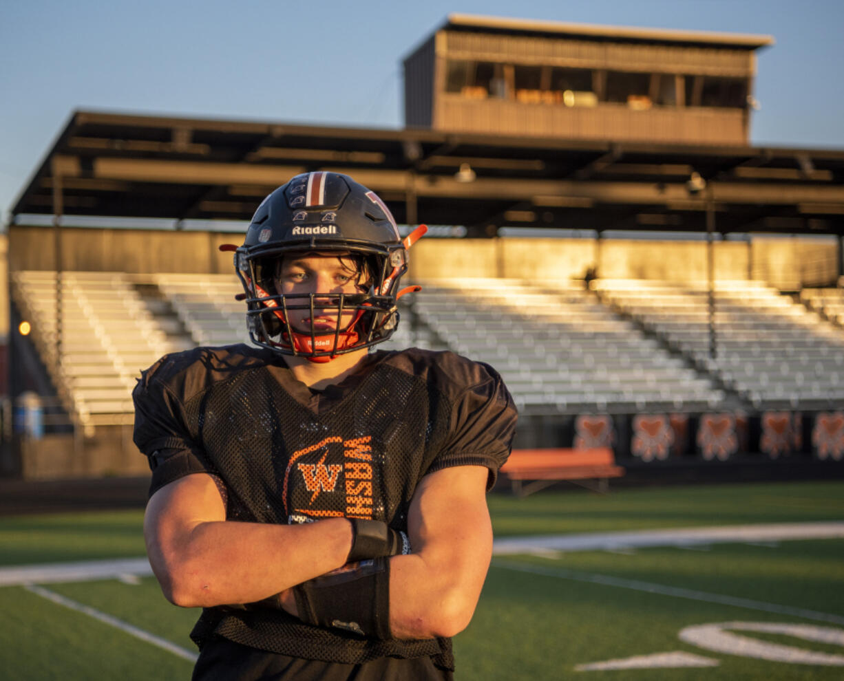 Washougal senior linebacker Garrett Mansfield poses for a portrait Tuesday, Nov. 9, at Washougal High School.