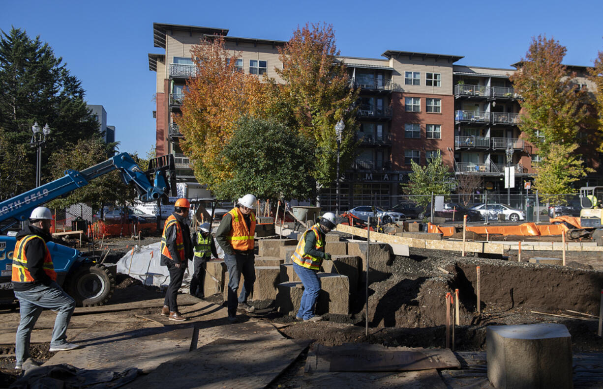 Construction begins Wednesday morning on a new playground at Esther Short Park. The former playground was destroyed by an arsonist in early 2022. The fire caused an estimated $200,000 in damage to the popular playground, which has remained closed since the blaze.