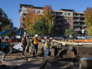 Construction begins Wednesday morning on a new playground at Esther Short Park. The former playground was destroyed by an arsonist in early 2022. The fire caused an estimated $200,000 in damage to the popular playground, which has remained closed since the blaze.