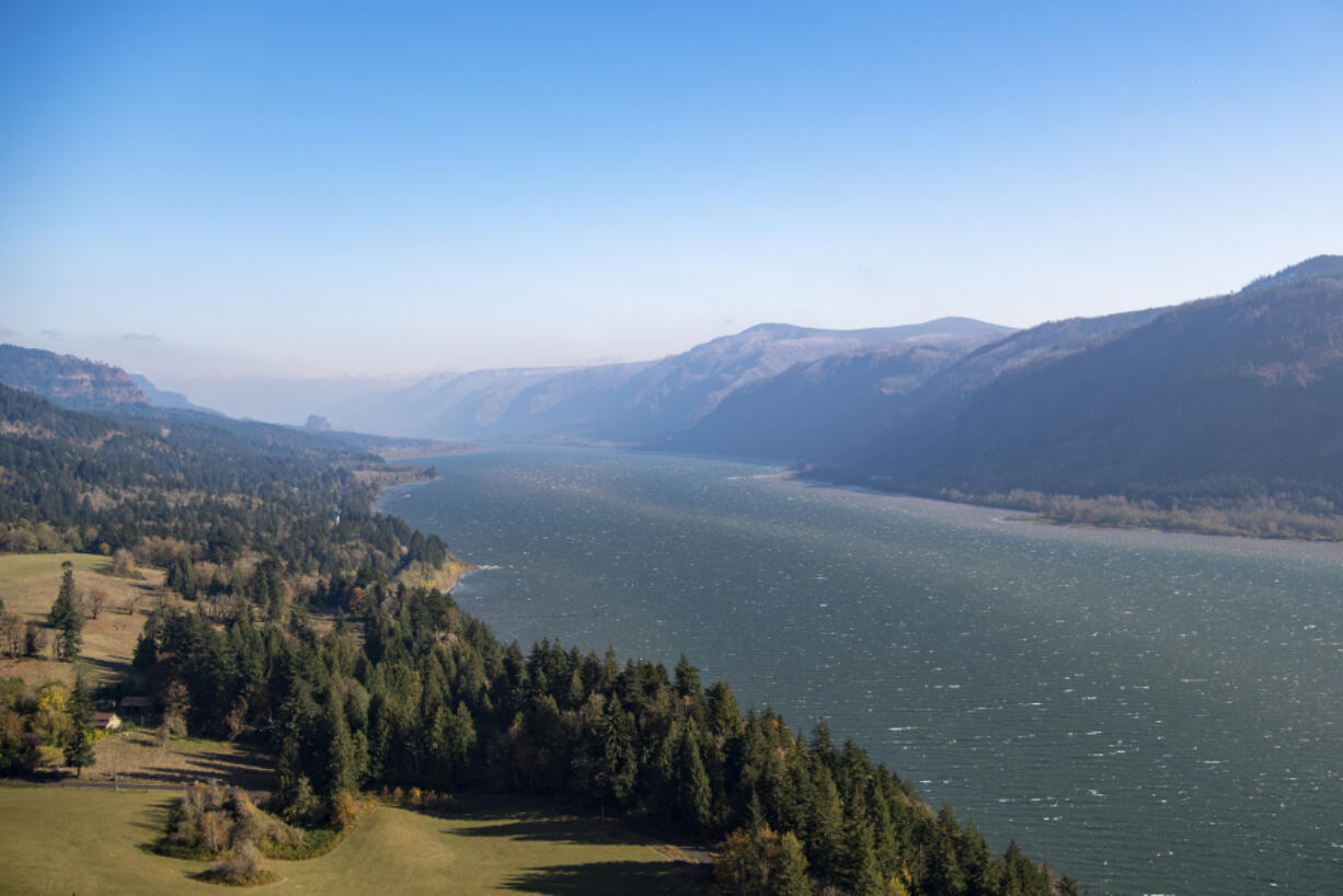 Strong winds whip up whitecaps on the Columbia River on Tuesday, as seen from the Cape Horn viewpoint east of Washougal.