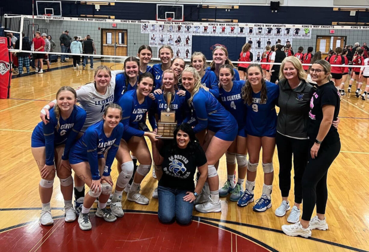 The La Center volleyball team captured its first 1A district since 2014 with a five-set win over Castle Rock on Saturday, Nov. 5, 2022, at King?s Way Christian High School.