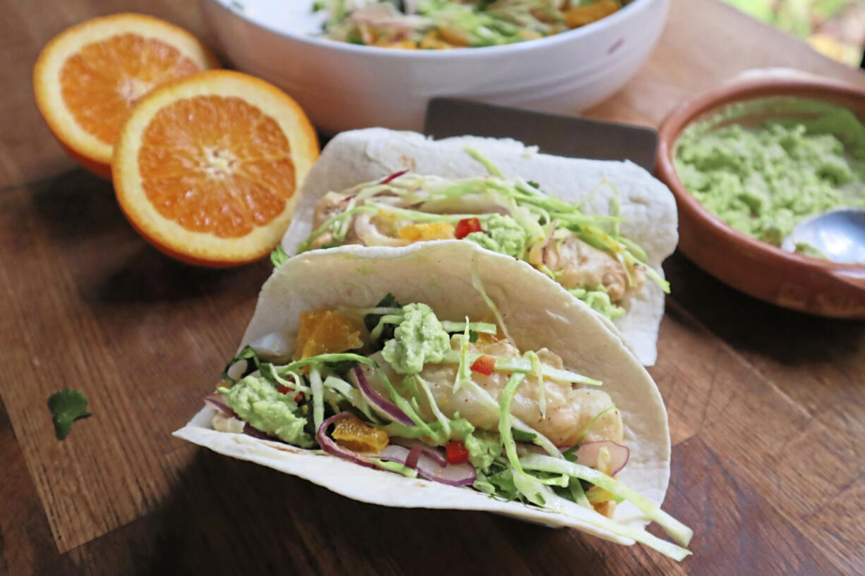 Beer-battered fish for tacos is cooked in an air fryer instead of an oven in the latest edition of the "Betty Crocker Cookbook." (Gretchen McKay/Pittsburgh Post-Gazette)