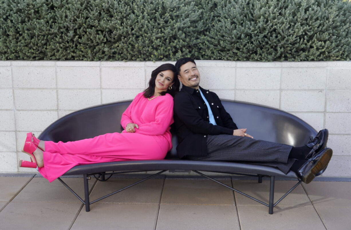 Melissa Fumero, left, and Randall Park, cast members in the Netflix series "Blockbuster," pose together for a portrait, Monday, Oct. 24, 2022, in Los Angeles.