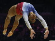 Jordan Chiles of the U.S. competes on the floor exercise at the Women's Team Final during the Artistic Gymnastics World Championships at M&S Bank Arena in Liverpool, England, Tuesday, Nov. 1, 2022.