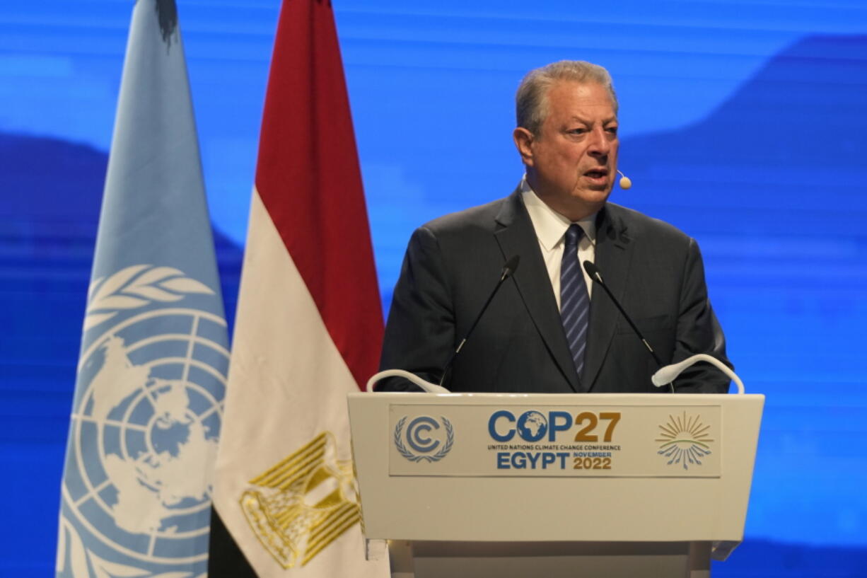 Former U.S. Vice President Al Gore speaks during a session at the COP27 U.N. Climate Summit, Wednesday, Nov. 9, 2022, in Sharm el-Sheikh, Egypt.