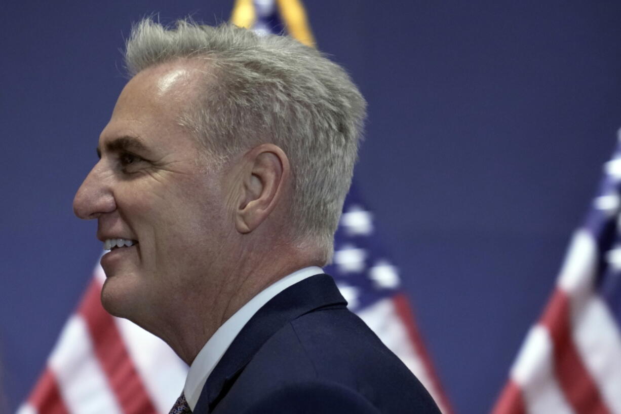 House Minority Leader Kevin McCarthy, R-Calif., arrives as Republicans hold their leadership candidate forum on Capitol Hill, in Washington, Monday, Nov. 14, 2022.