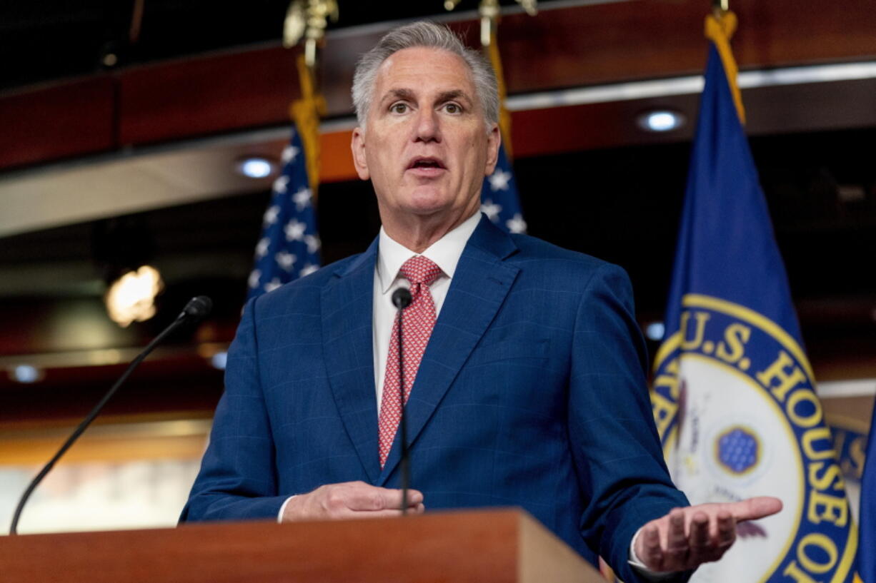 FILE - House Minority Leader Kevin McCarthy of Calif. speaks at a news conference on Capitol Hill in Washington, July 29, 2022.