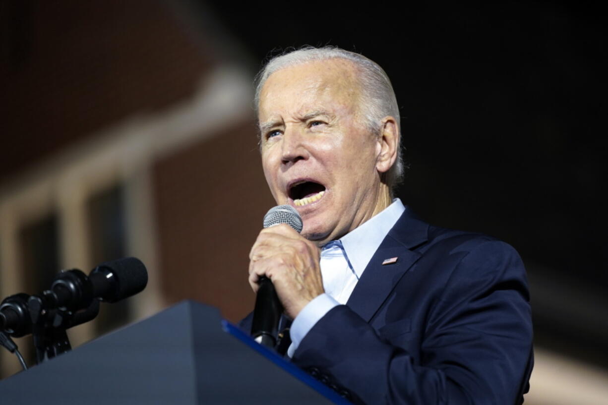 President Joe Biden speaks at a campaign event for New York Gov. Kathy Hochul, Sunday, Nov. 6, 2022, at Sarah Lawrence College in Yonkers, N.Y.