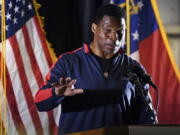 Republican nominee for U.S Senate Herschel Walker speaks during a campaign rally Thursday, Nov. 10, 2022 in Canton, Ga.. Walker is in a runoff with incumbent Democrat Raphael Warnock.