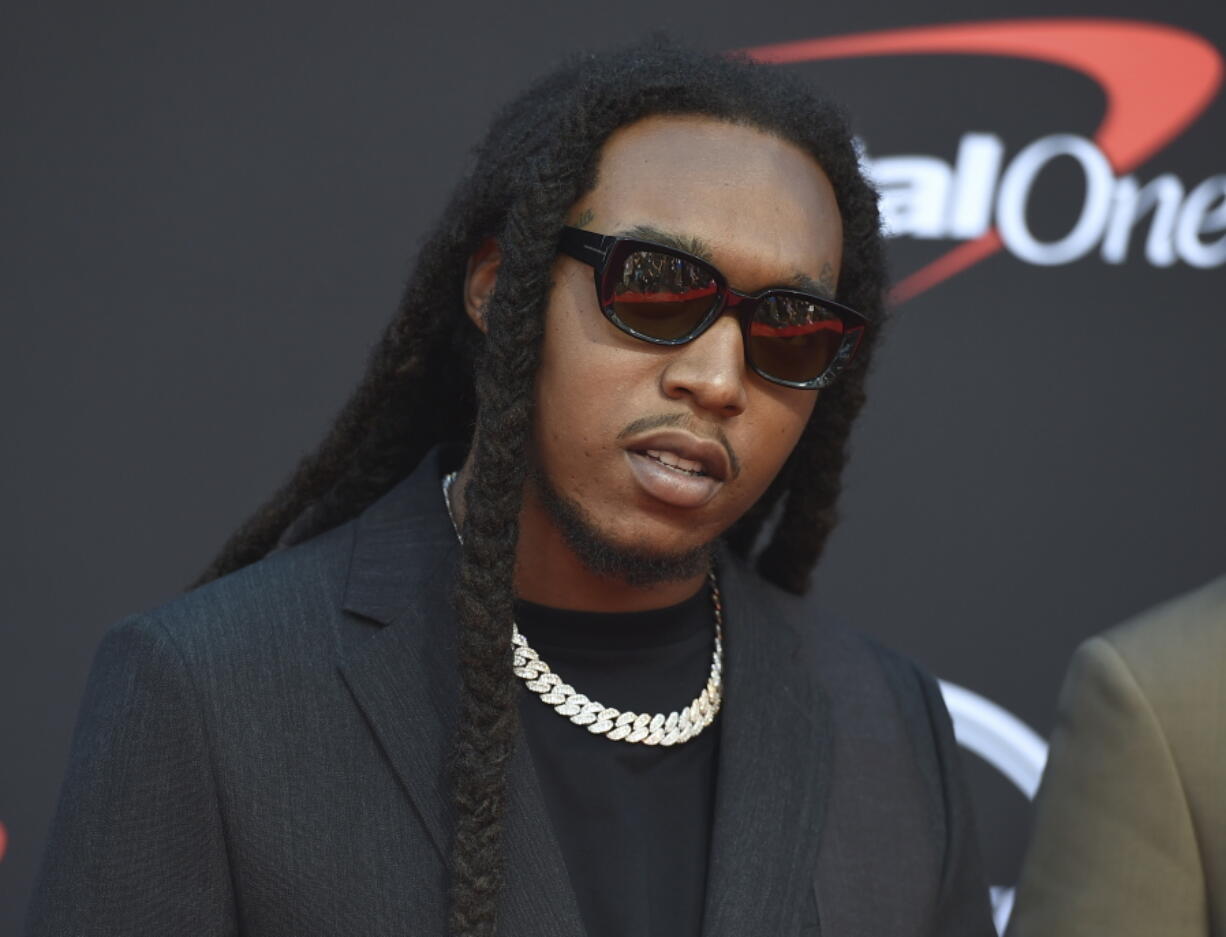 FILE - Takeoff arrives at the ESPY Awards in Los Angeles on July 10, 2019. On Friday, Nov. 11, 2022, fans will gather to remember the slain rapper, a member of the hip-hop trio Migos, in downtown Atlanta near where the 28-year-old grew up.