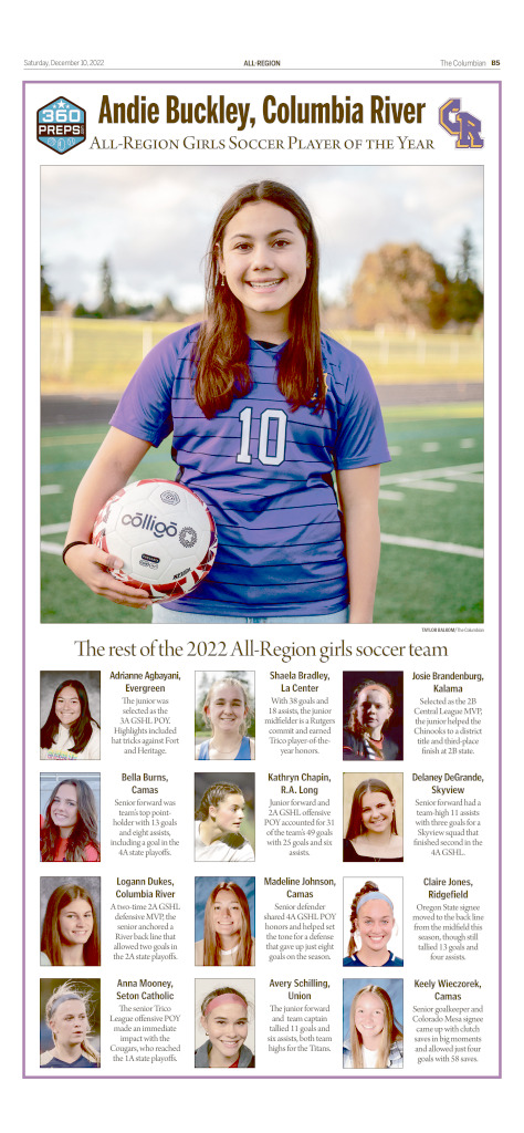 A commemorative page for the All-Region girls soccer team is available on The Columbian's e-edition at Columbian.com