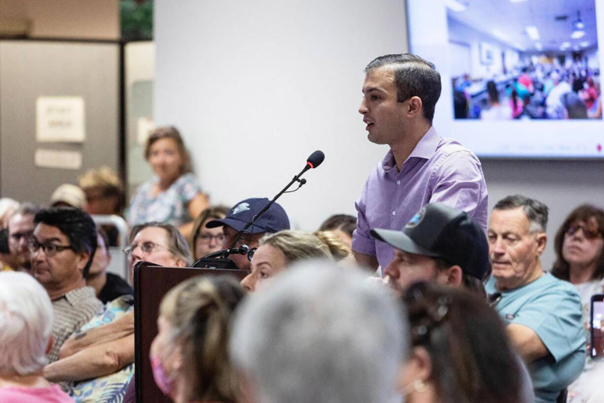 Dom Gelsomino spoke in support of the Meridian Library District during its board of trustees monthly meeting on Wednesday, Aug. 17, 2022. (Sarah A.