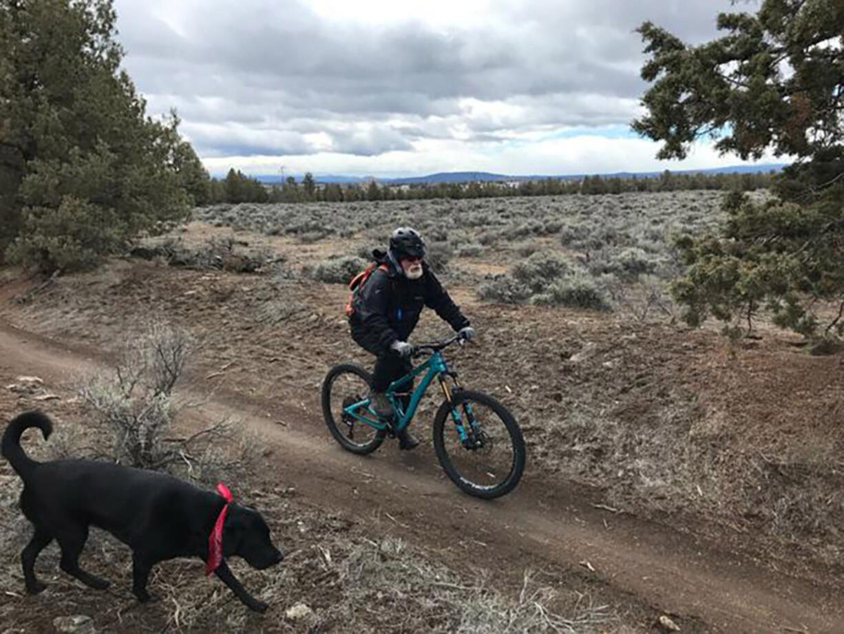 A mountain biker rides singletrack in the Maston area near Redmond, Ore.