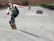 Alexander Chadduck, 21, of Washougal, skates at the Camas-Washougal Riverside Skate Park in 2018.