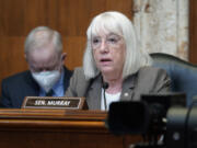 FILE - Sen. Patty Murray, D-Wash., speaks during the House Committee on Appropriations subcommittee on Labor, Health and Human Services, Education, and Related Agencies hearing. Murray faces Republican Tiffany Smiley in the November election. (AP Photo/Mariam Zuhaib, File) (j.