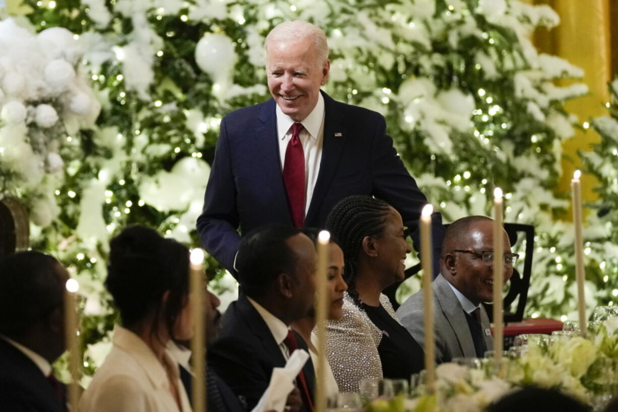 President Joe Biden speaks after a toast in the East Room of the White House in Washington, Wednesday, Dec. 14, 2022, during the U.S.-Africa Leaders Summit dinner.