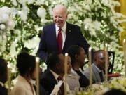 President Joe Biden speaks after a toast in the East Room of the White House in Washington, Wednesday, Dec. 14, 2022, during the U.S.-Africa Leaders Summit dinner.