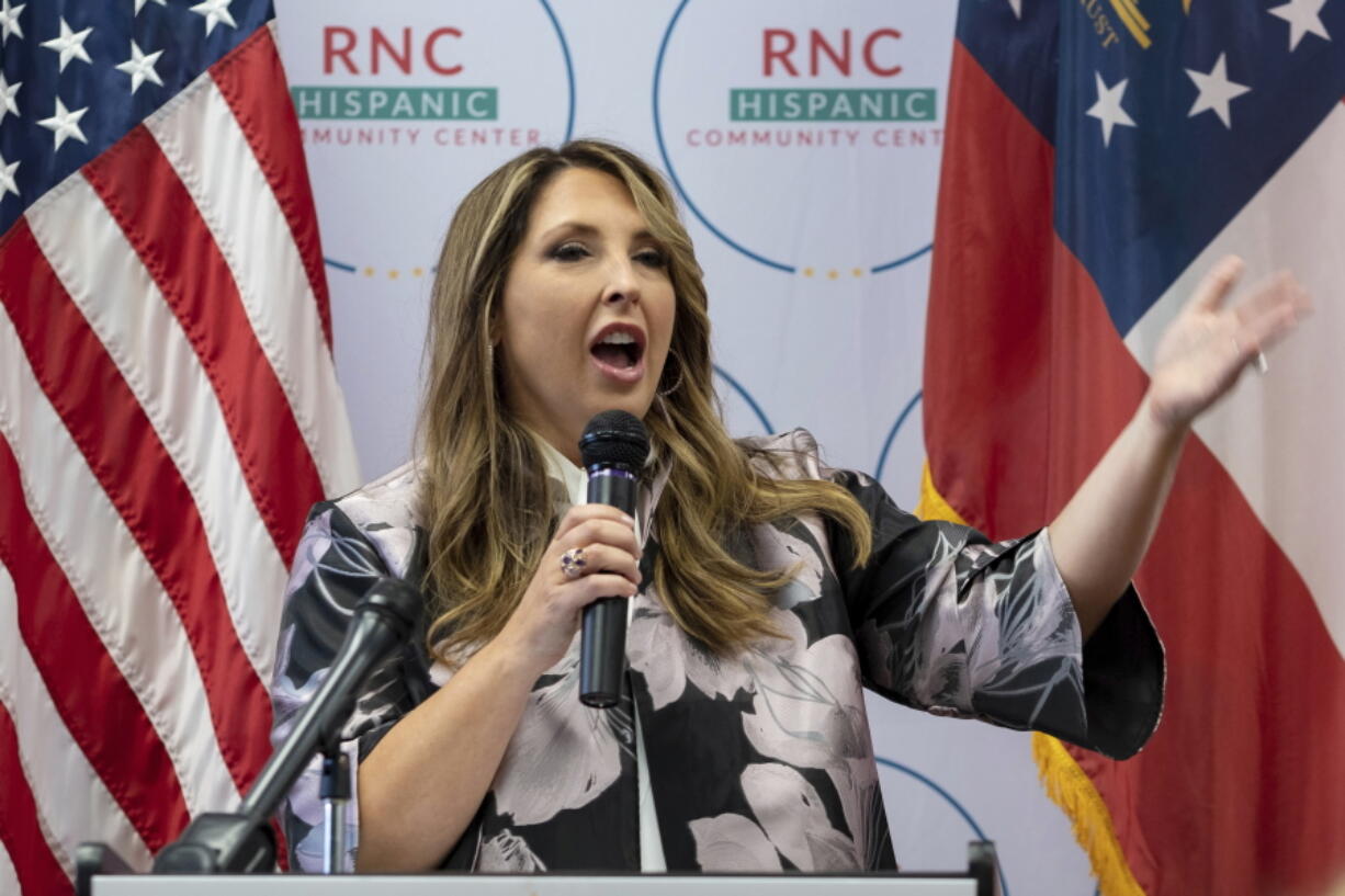 FILE - Republican National Committee Chair Ronna McDaniel speaks to a packed room at the opening of the RNC's new Hispanic Community Center in Suwanee, Ga., June 29, 2022. A decade after its last election autopsy, the Republican National Committee is moving forward with a new post-election audit designed to examine the GOP's underwhelming performance in the recent midterms and the party's broader struggles in the years since former President Donald Trump took power.