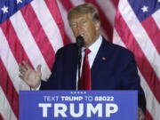 FILE - Former President Donald Trump speaks as he announces a third run for president, at Mar-a-Lago in Palm Beach, Fla., Tuesday, Nov. 15, 2022. A special grand jury investigating whether then-President Donald Trump and his allies illegally tried to overturn his defeat in the 2020 election in Georgia appears to be wrapping up its work, but many questions remain. The investigation is one of several that could result in criminal charges against the former president as he asks voters to return him to the White House in 2024.