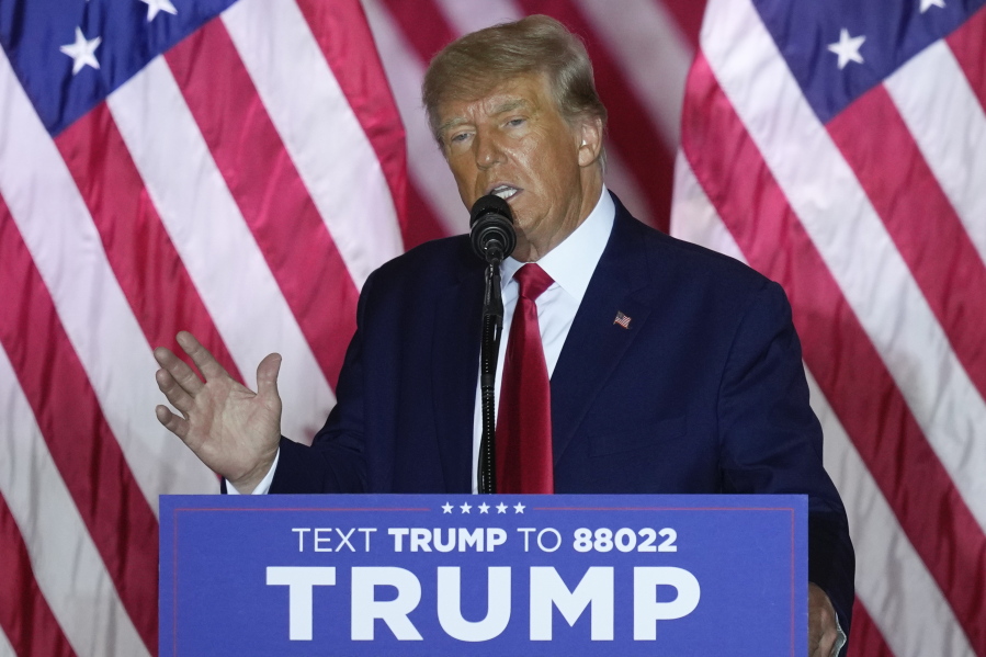 FILE - Former President Donald Trump speaks as he announces a third run for president, at Mar-a-Lago in Palm Beach, Fla., Tuesday, Nov. 15, 2022. A special grand jury investigating whether then-President Donald Trump and his allies illegally tried to overturn his defeat in the 2020 election in Georgia appears to be wrapping up its work, but many questions remain. The investigation is one of several that could result in criminal charges against the former president as he asks voters to return him to the White House in 2024.