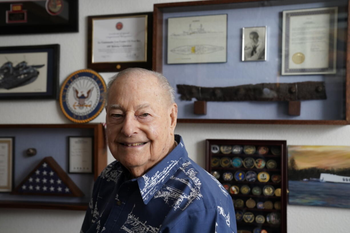 Pearl Harbor survivor Lou Conter, 101, is seen at his home in Grass Valley, Calif., on Nov. 18. Conter survived the explosion that destroyed the battleship USS Arizona during the Japanese attack on Pearl Harbor, Dec. 7, 1941.