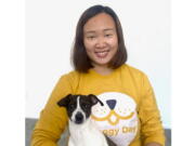 This photo shows Phoebe Yung with her dog, Moose on March 11, 2022, in New York. Moose is a seasoned traveler and her owner said key to staying at a loved one's home with a dog is abiding by house rules.