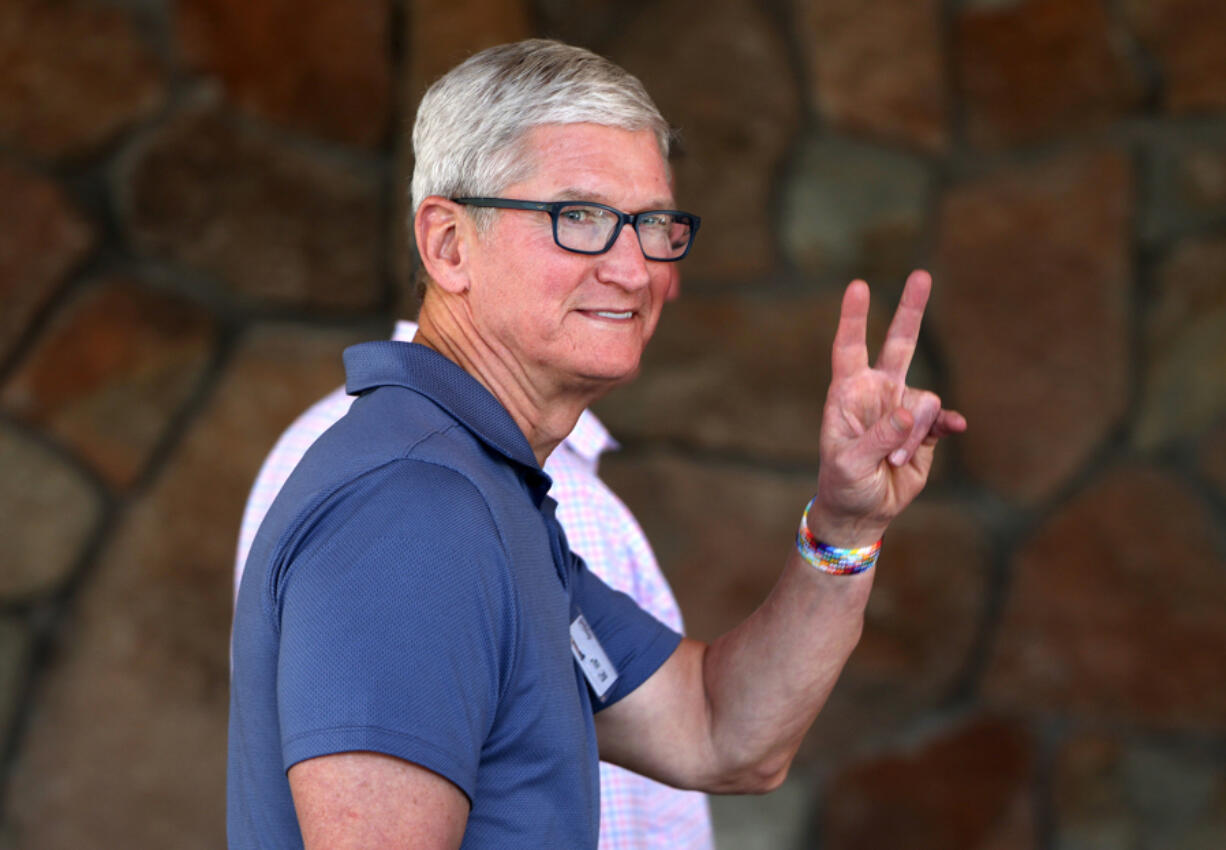 Apple CEO Tim Cook attends the Allen & Company Sun Valley Conference on July 8, 2021, in Sun Valley, Idaho. Cook paid for the entirety of his 2023 Social Security tax on the first day of the year.