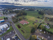 An aerial shot shows a portion of the land in the Woodland Bottoms near the border of Clark and Cowlitz counties.