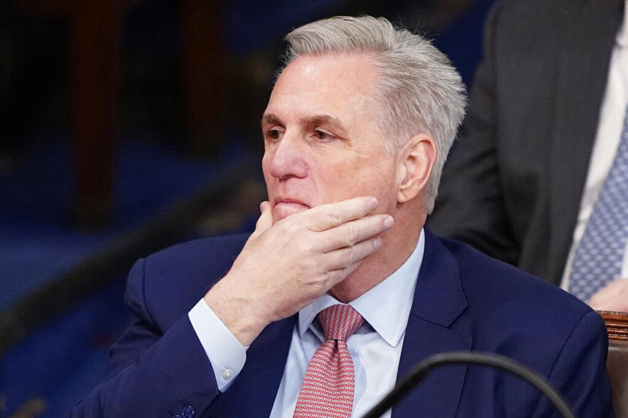 Rep. Kevin McCarthy, R-Calif., listens during the second round of voting for the next Speaker of the House on the opening day of the 118th Congress at the U.S. Capitol, Tuesday, Jan. 3, 2023, in Washington.