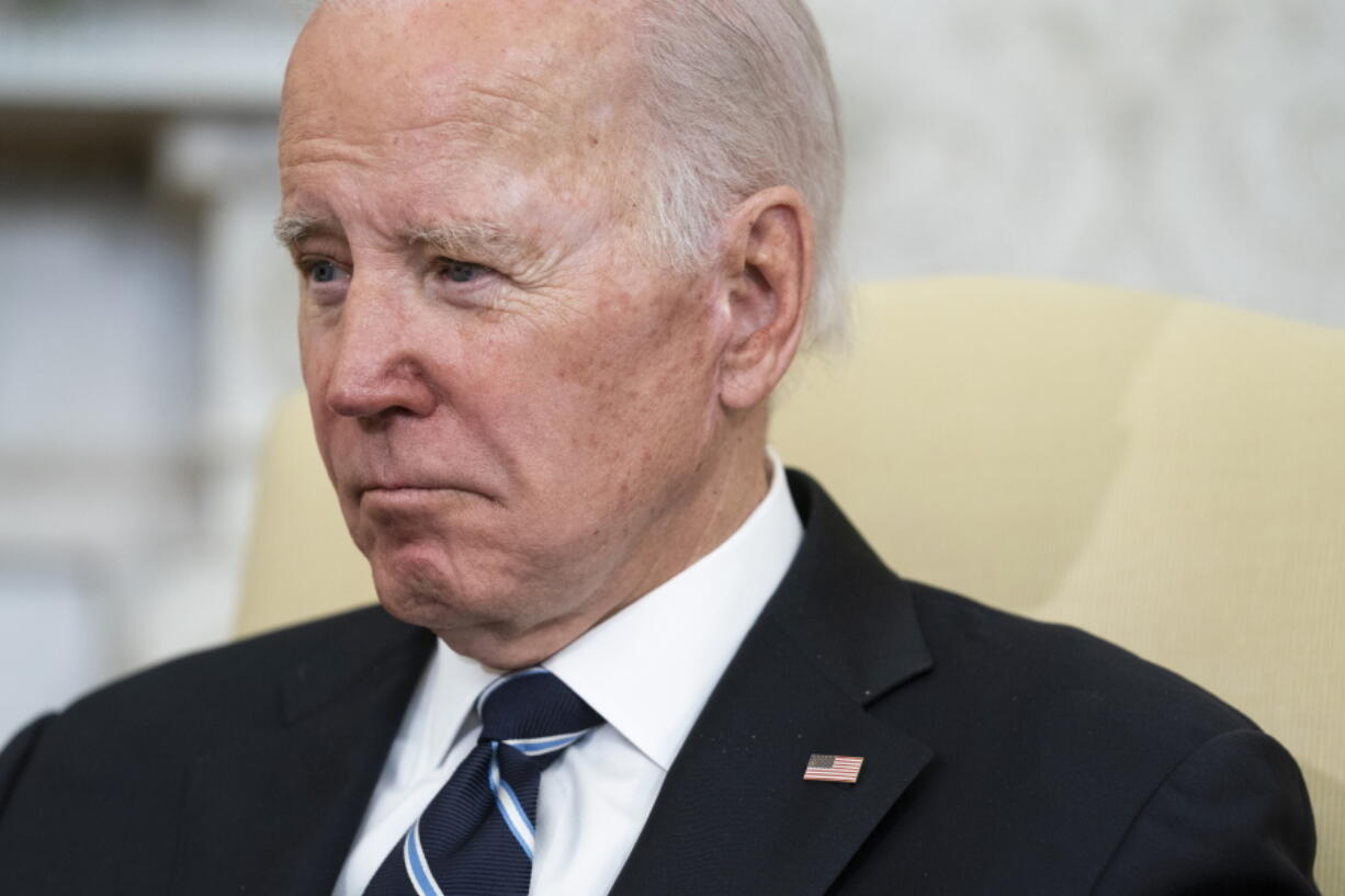 FILE - President Joe Biden listens as Japanese Prime Minister Fumio Kishida speaks during a meeting in the Oval Office of the White House, Friday, Jan. 13, 2023, in Washington. Lawyers for Biden found more classified documents at his home in Wilmington, Delaware, than previously known, the White House acknowledged Saturday, Jan. 14.