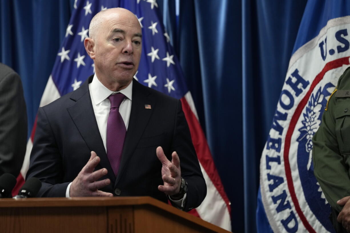 Homeland Security Secretary Alejandro Mayorkas speaks during a news conference in Washington, Thursday, Jan. 5, 2023, on new border enforcement measures to limit unlawful migration, expand pathways for legal immigration, and increase border security.