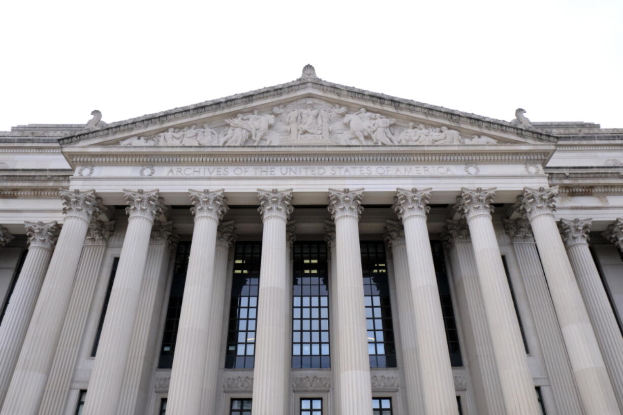 FILE - The north face of the Archives of the United States is seen in this general view March 11, 2019, in Washington. The National Archives has asked former U.S. presidents and vice presidents to re-check their personal records for any classified documents following the news that President Joe Biden and former Vice President Mike Pence had such documents in their possession, two people familiar with the matter said Thursday, Jan. 26, 2023.