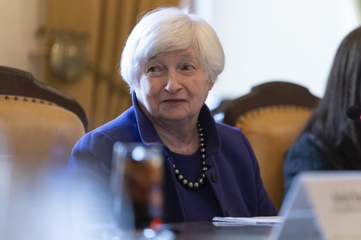 Treasury Secretary Janet Yellen speaks at the Treasury Department in Washington, Jan. 10, 2023. The federal government is on track to max out on its $31.4 trillion borrowing authority as soon as this month. That starts the clock on an expected standoff between President Joe Biden and the new House Republican majority.