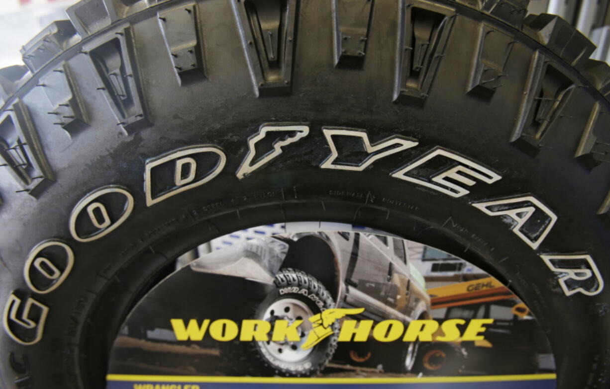 FILE -  A Goodyear tire sits on display at a tire shop on Feb. 12, 2014, in South Euclid, Ohio. A federal grand jury in Los Angeles is gathering evidence in a criminal investigation of Goodyear recreational vehicle tires that the government blames for crashes that killed eight people and injured dozens of others. The grand jury subpoenaed Arizona lawyer David Kurtz on Jan. 4, 2023, seeking all documents and deposition transcripts in a lawsuit he filed against the Akron, Ohio, tire maker.