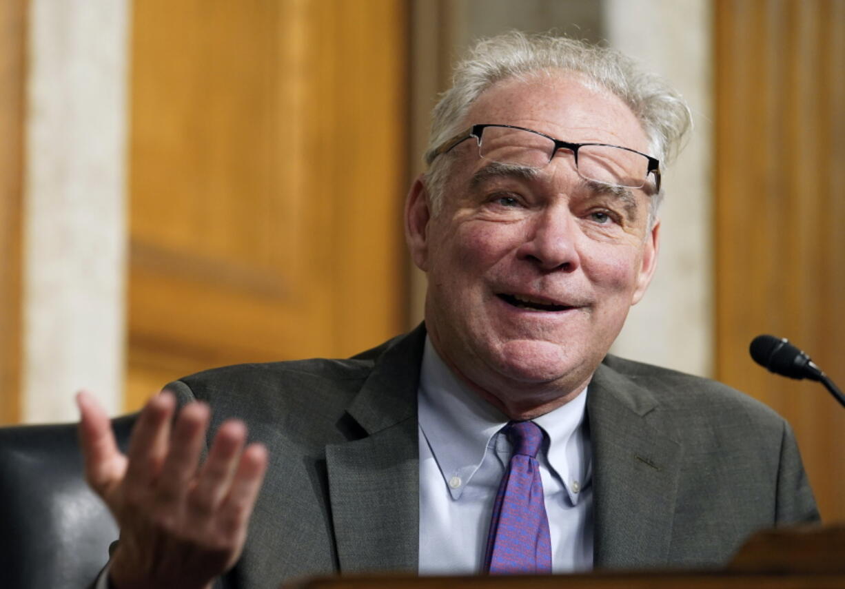 FILE - Sen. Tim Kaine, D-Va., speaks during a Senate Armed Services hearing on Capitol Hill, on July 21, 2022, in Washington. Kaine, the 2016 Democratic vice presidential nominee and a fixture of Virginia politics, is expected to address speculation about whether he will seek reelection to the U.S. Senate next year on Jan. 20, 2023, when he speaks in Richmond, Va.