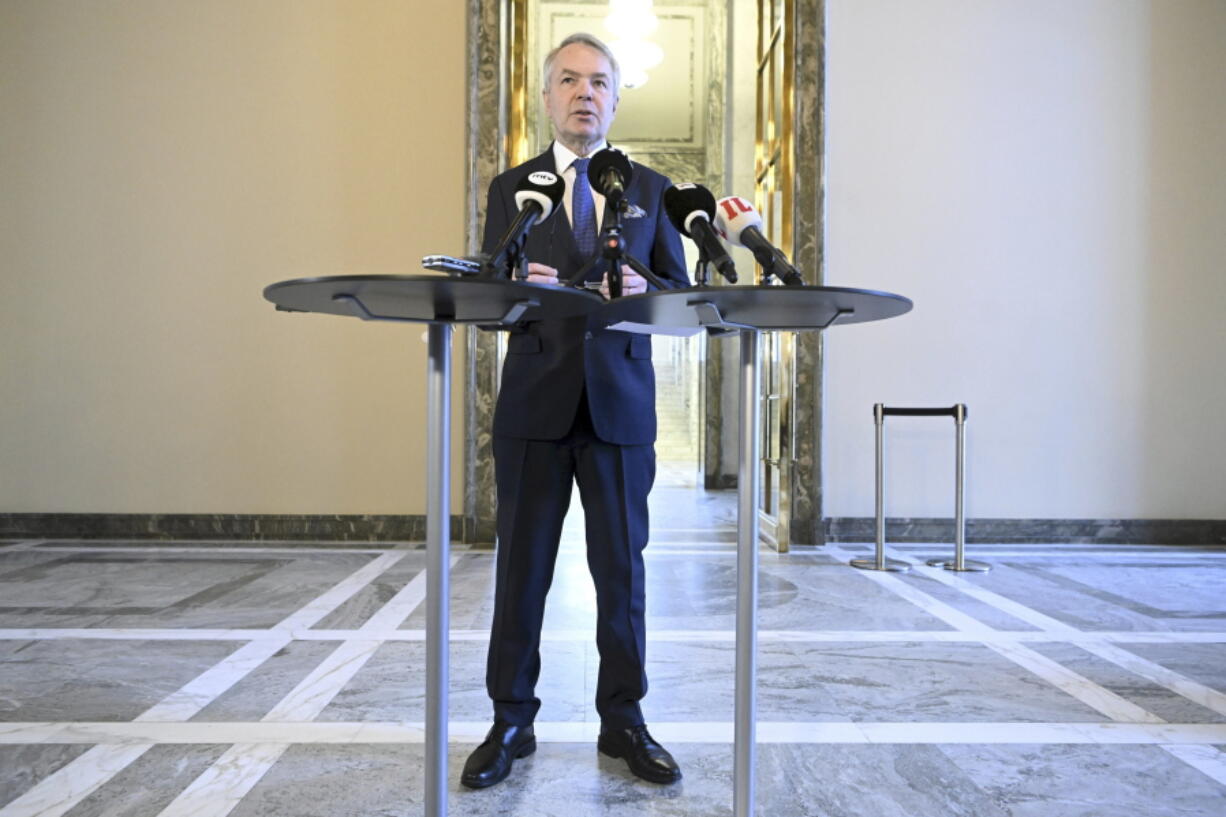 Finland's Foreign Minister Pekka Haavisto speaks during a news conference at the Parliament building in Helsinki, Finland, Tuesday, Jan. 24, 2023. Finland's top diplomat appears to have suggested that the country may have to join NATO without Sweden, after Turkey's president cast doubt on expansion of the military alliance. His comment came a day after Turkish President Recep Tayyip Erdogan warned Sweden not to expect support for its bid for NATO membership following weekend protests in Stockholm by an anti-Islam activist and pro-Kurdish groups.