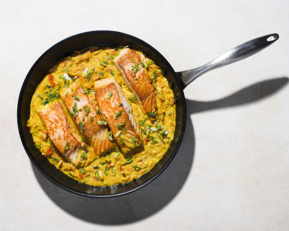 A recipe for Salmon in Coconut-Curry Sauce.